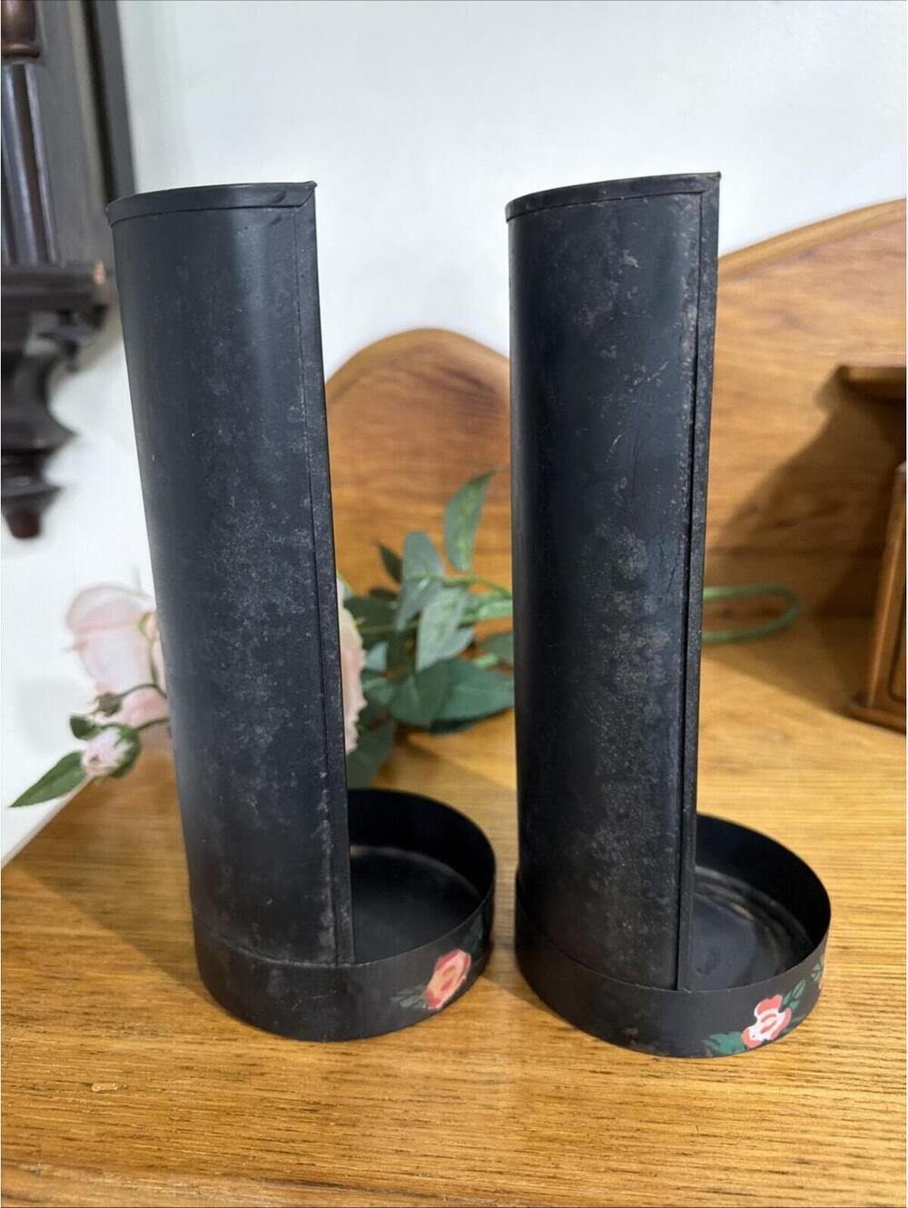 VTG Tin Wall Mount Candle Or Oil Lamp Holders Painted Pink roses Cottage Farm - Picture 4 of 9